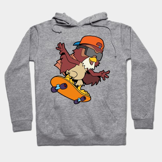 Comic owl rides skateboard Hoodie by Modern Medieval Design